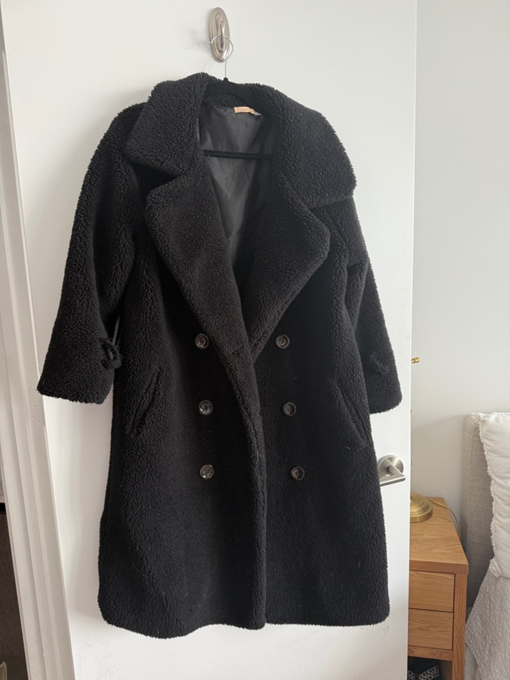 Black Teddy Double-Breasted Coat